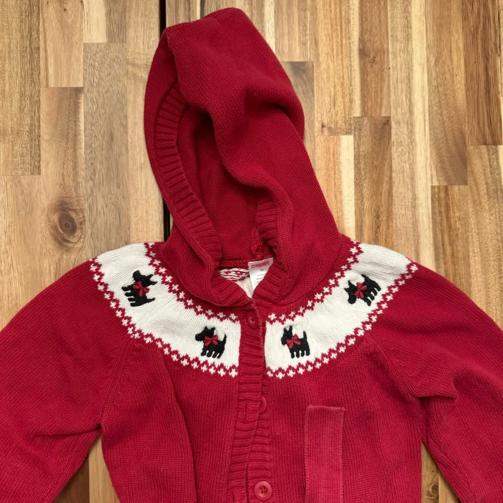 Gymboree Girls Red Scottie Dog‎ Hooded Belted Cardigan Sweater Size 10 Cotton